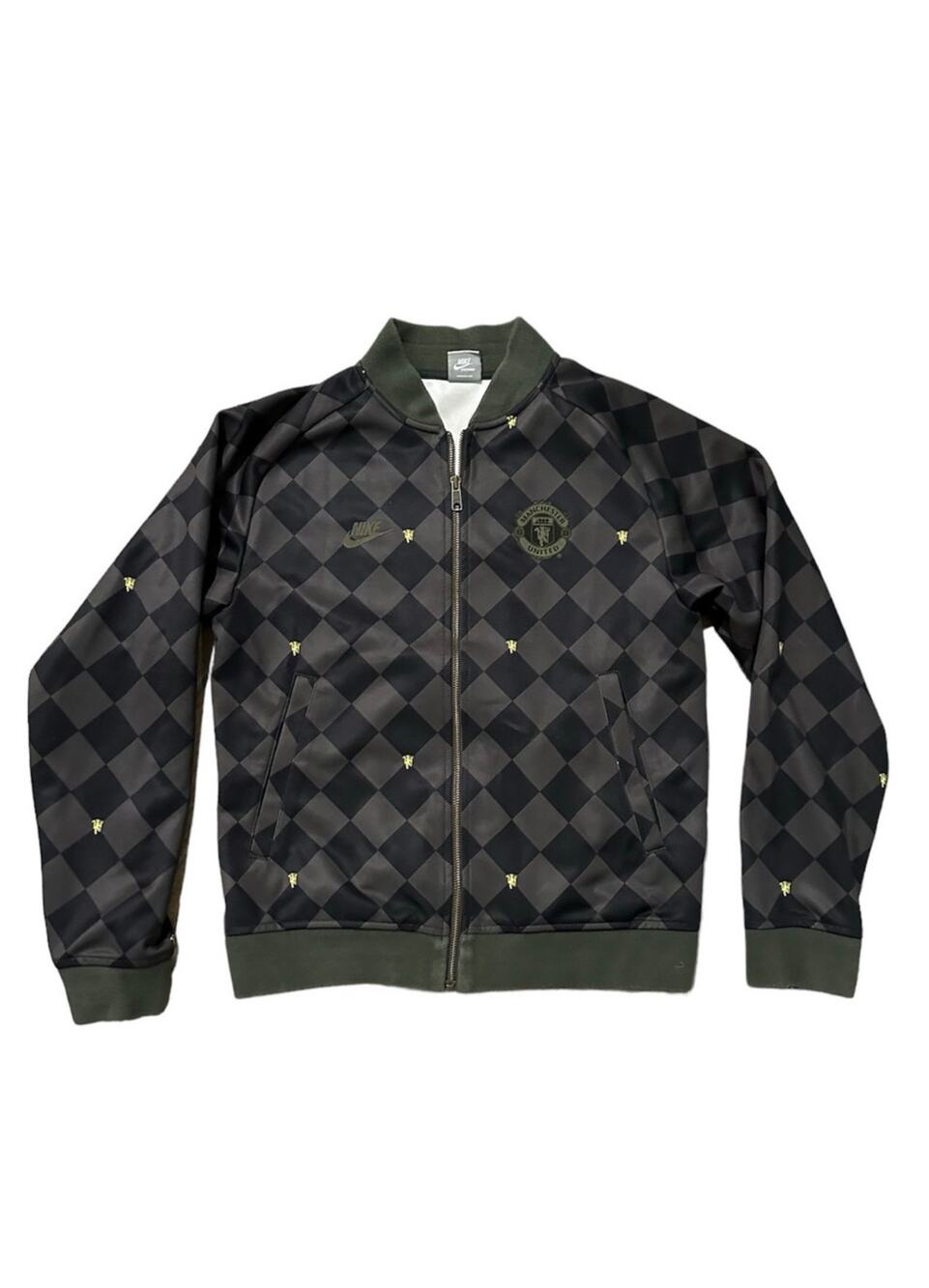 Nike Manchester United Soccer Club Zip Up Jacket Green Black Checkered Size S